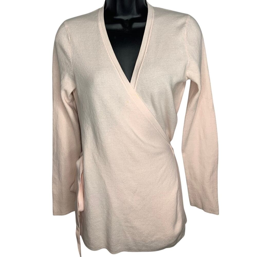 Loft Women's Medium Light Pink Wrap Long Sleeve Lightweight Sweater Blouse